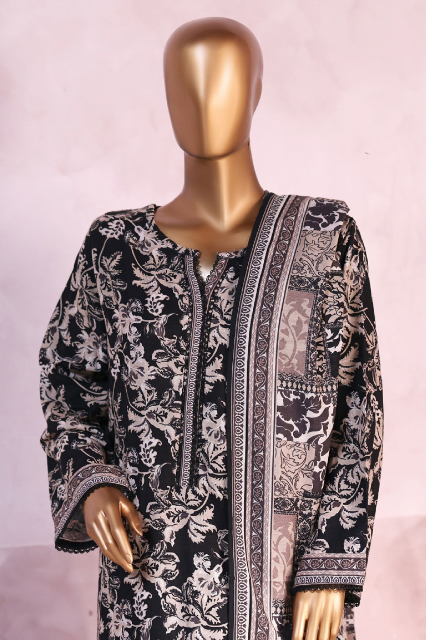 Bin Saeed Stitched 3 Piece Exclusive Printed Khaddar Vol-04 Collection'2025-WK-2394-Black