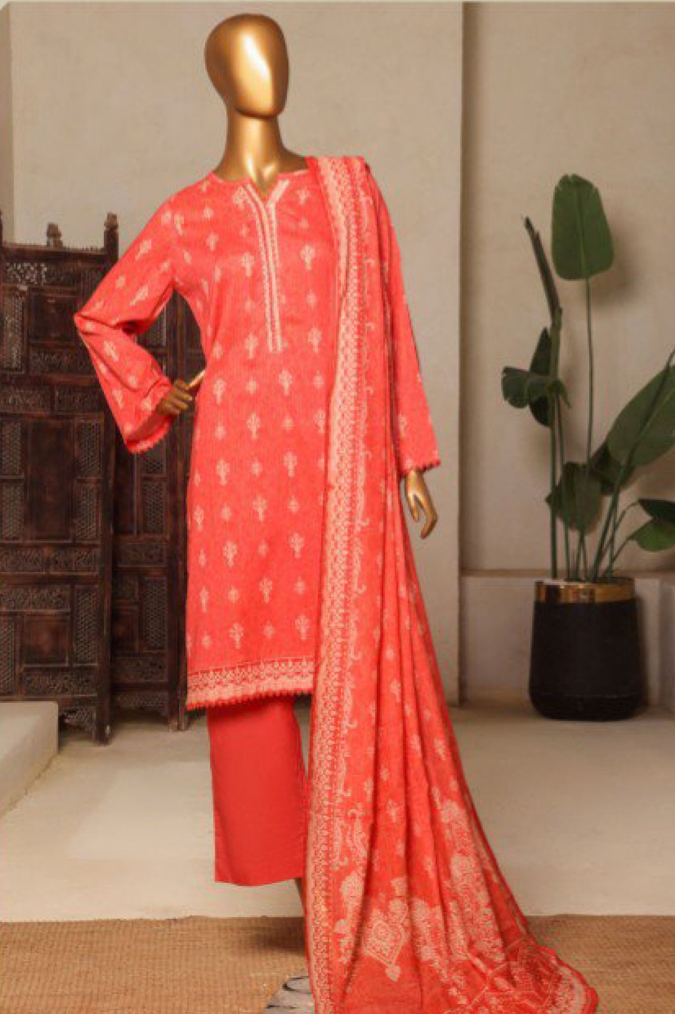 Bin Saeed Stitched 3 Piece Printed Lawn Collection'2025-NSM-2430-Orange