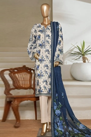 Bin Saeed Stitched 3 Piece Printed Lawn Collection'2025-NSM-2433-White