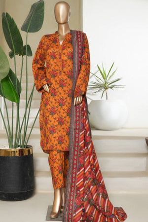 Bin Saeed Stitched 3 Piece Printed Lawn Collection'2025-NSM-2435-Mustard