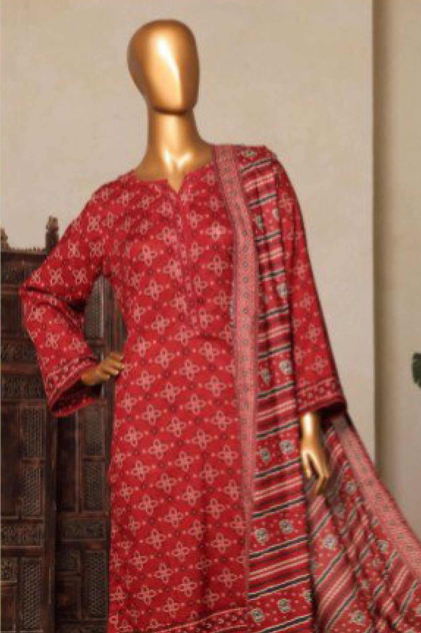 Bin Saeed Stitched 3 Piece Printed Lawn Collection'2025-NSM-2439-Maroon