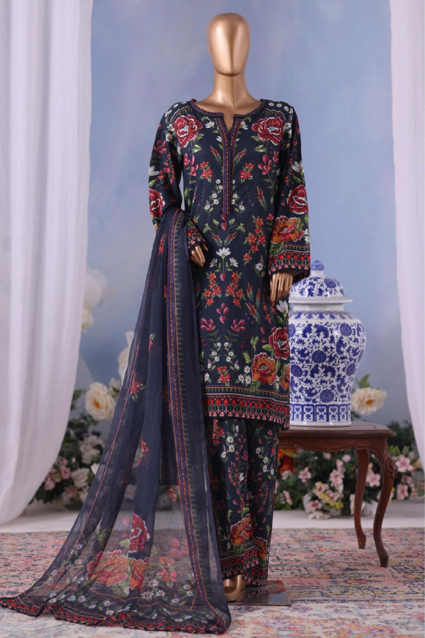 Bin Saeed Stitched 3 Piece Exclusive Printed Cotton Vol-04 Collection'2025-WC-2485-Black