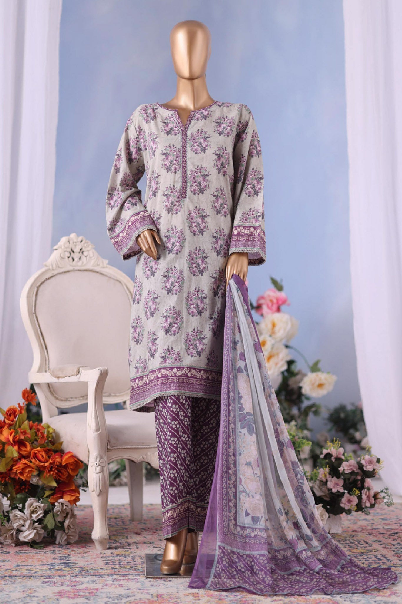 Bin Saeed Stitched 3 Piece Exclusive Printed Cotton Vol-04 Collection'2025-WC-2486-Green