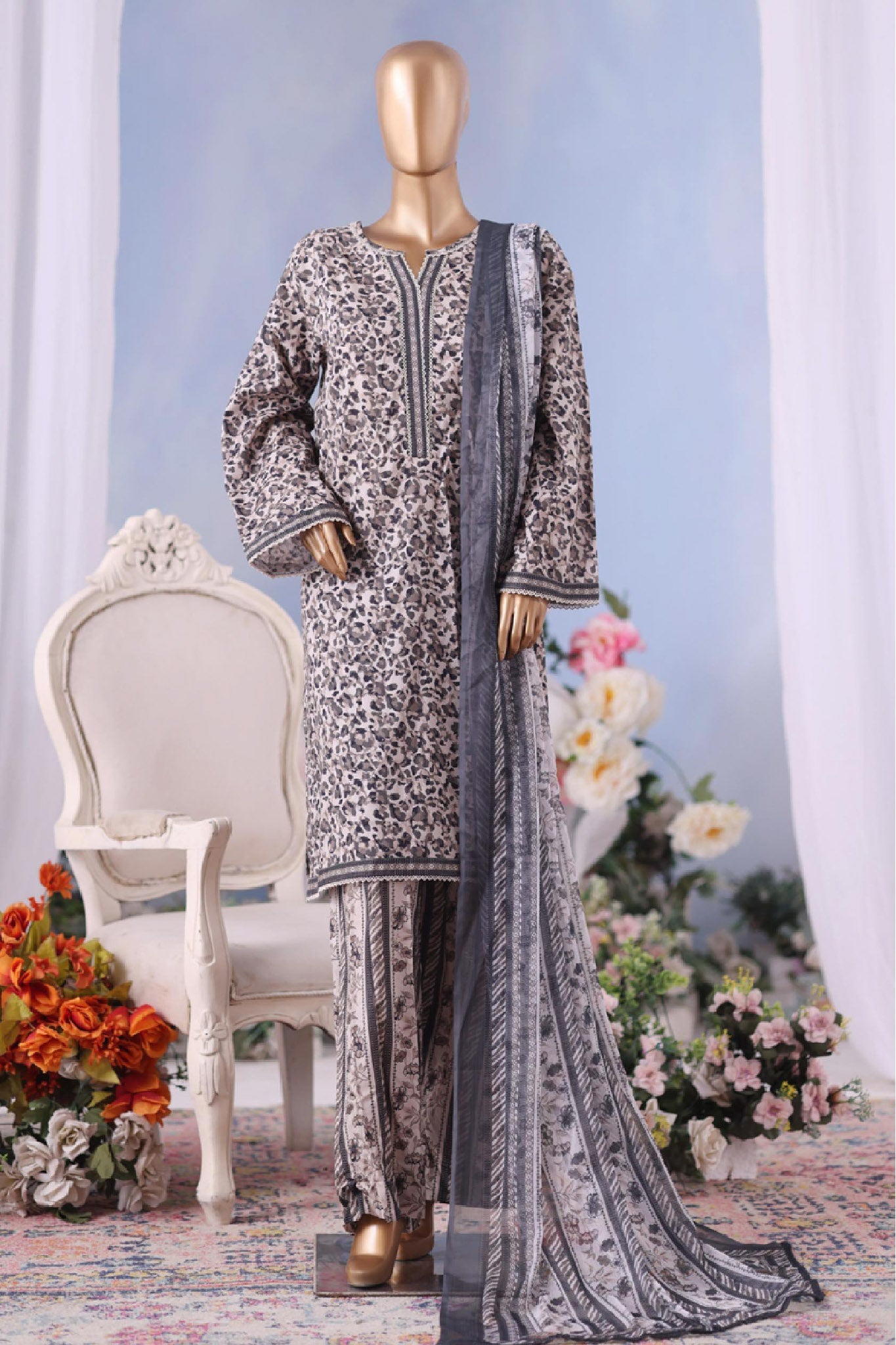 Bin Saeed Stitched 3 Piece Exclusive Printed Cotton Vol-04 Collection'2025-WC-2492-Gray