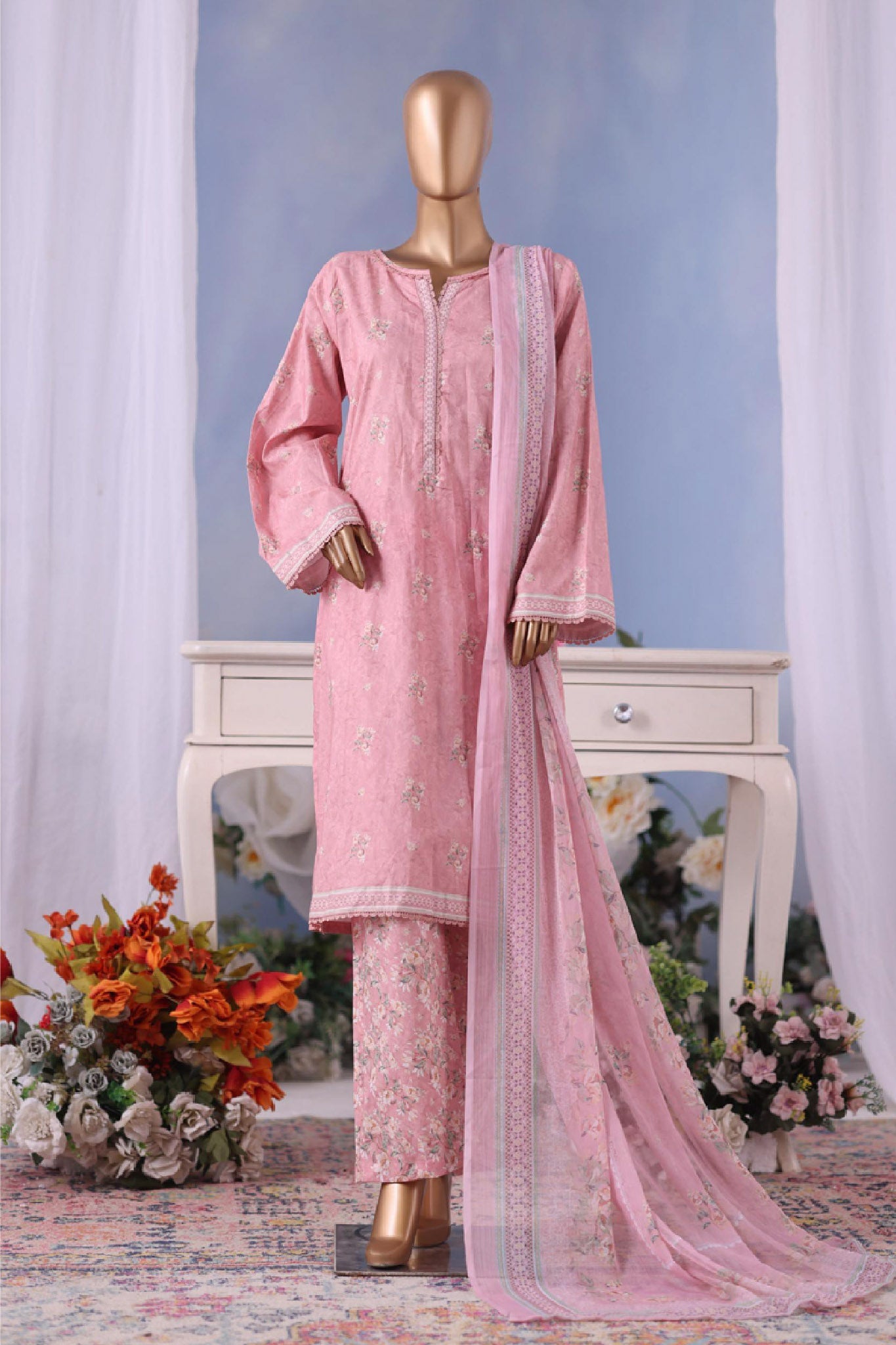 Bin Saeed Stitched 3 Piece Exclusive Printed Cotton Vol-04 Collection'2025-WC-2496-Pink