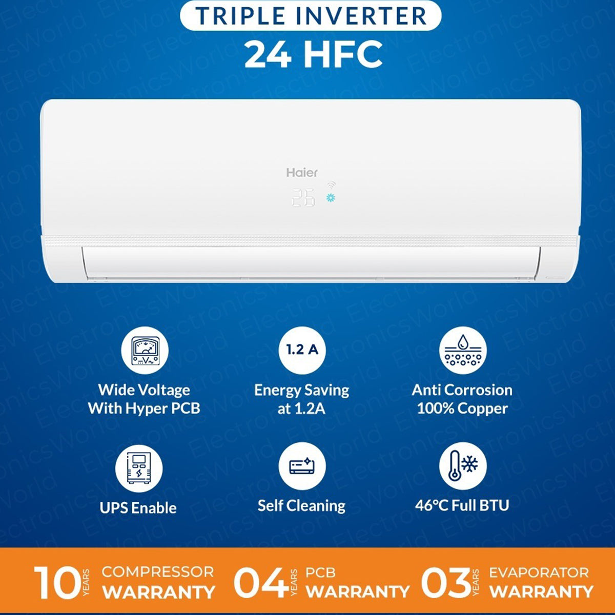 Haier 2 Ton DC Inverter Split AC - Model 24HFC - UPS Enabled - Self Cleaning - Long Air Throw