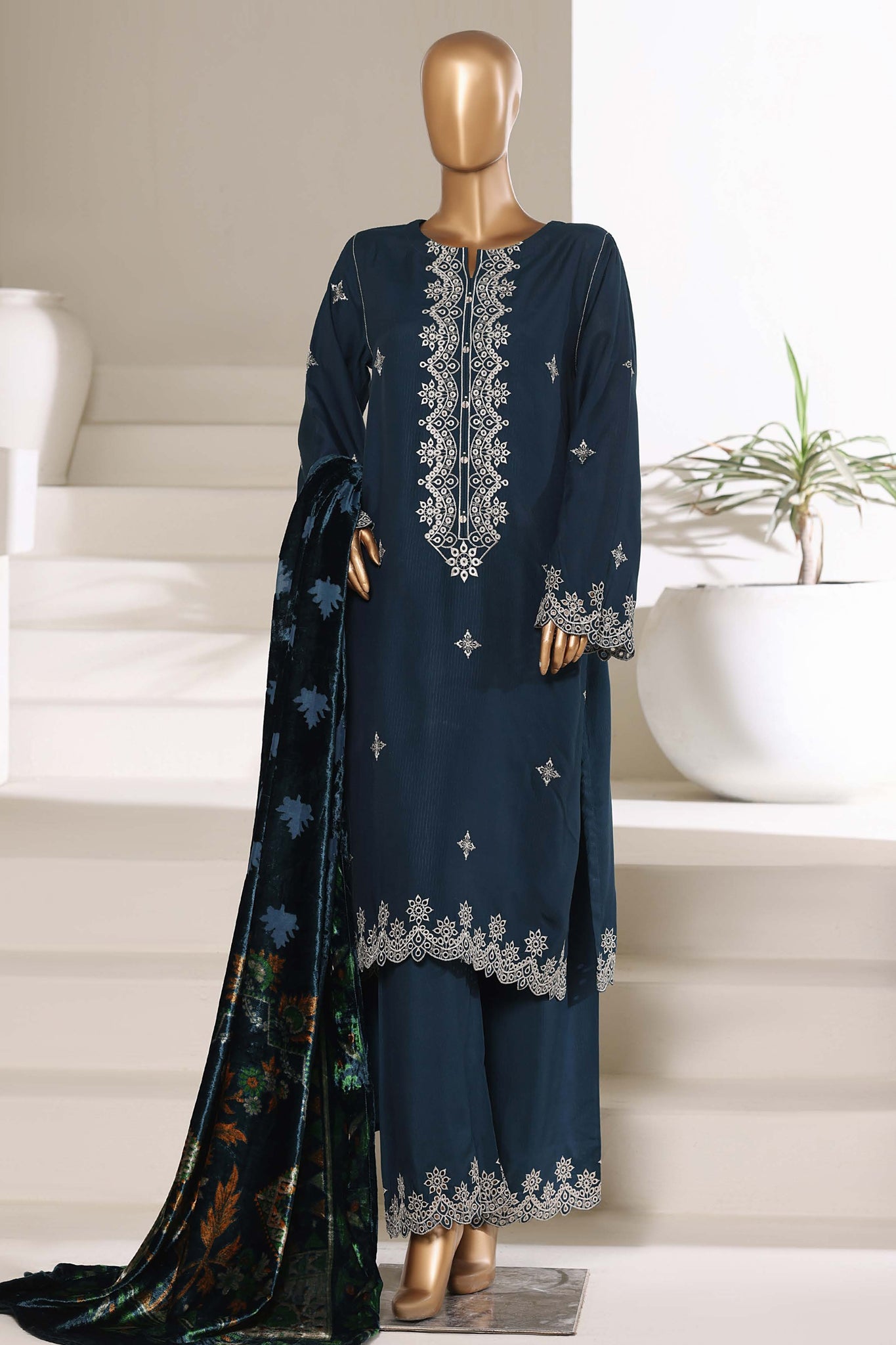 Sada Bahar Stitched 3 Piece Luxury Viscose With Palachi Shawl Suit-MEV-253-Teal Blue