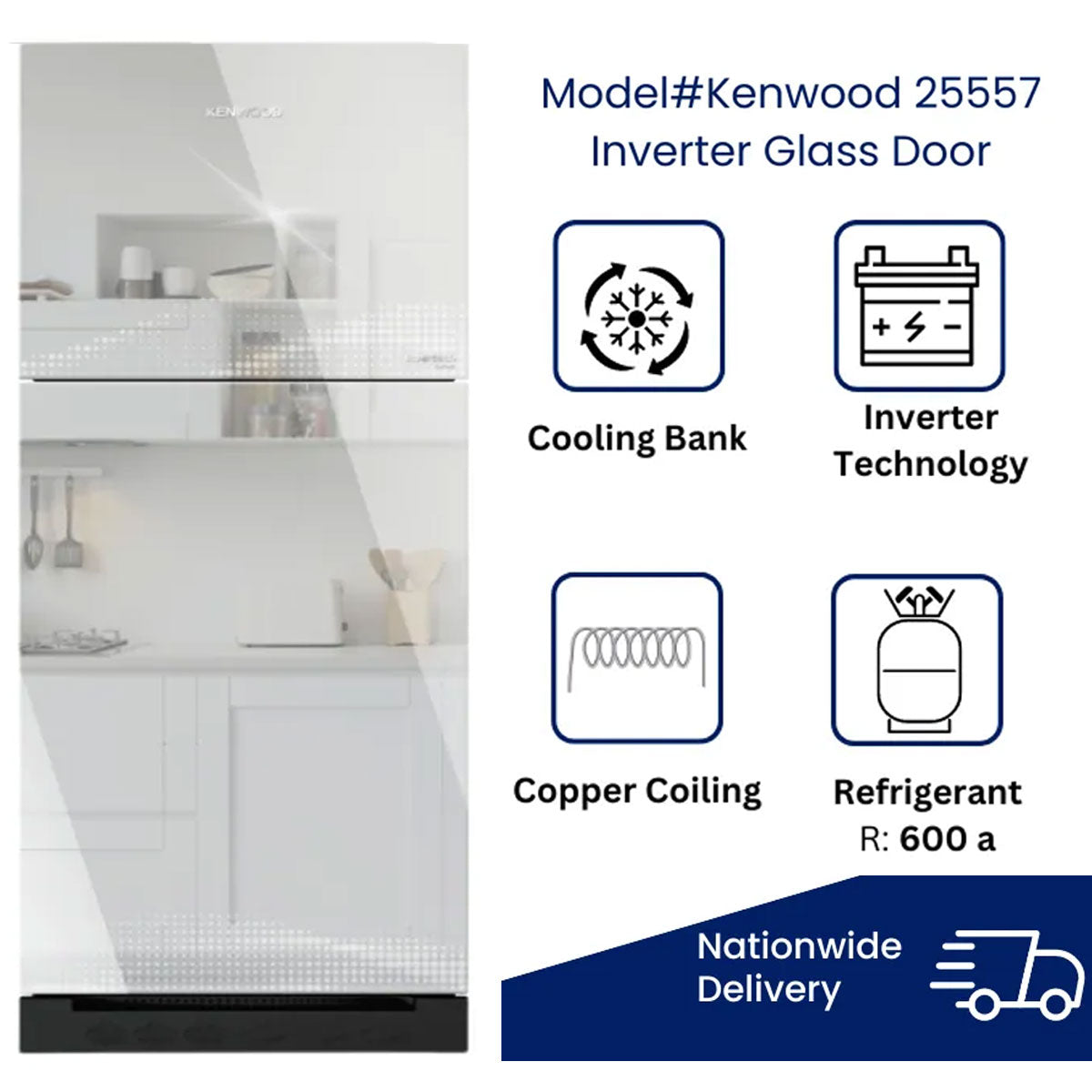 Kenwood Inverter Glass Door Freezer-on-top Refrigerator 15-CFT (KRF-25557) - My Store