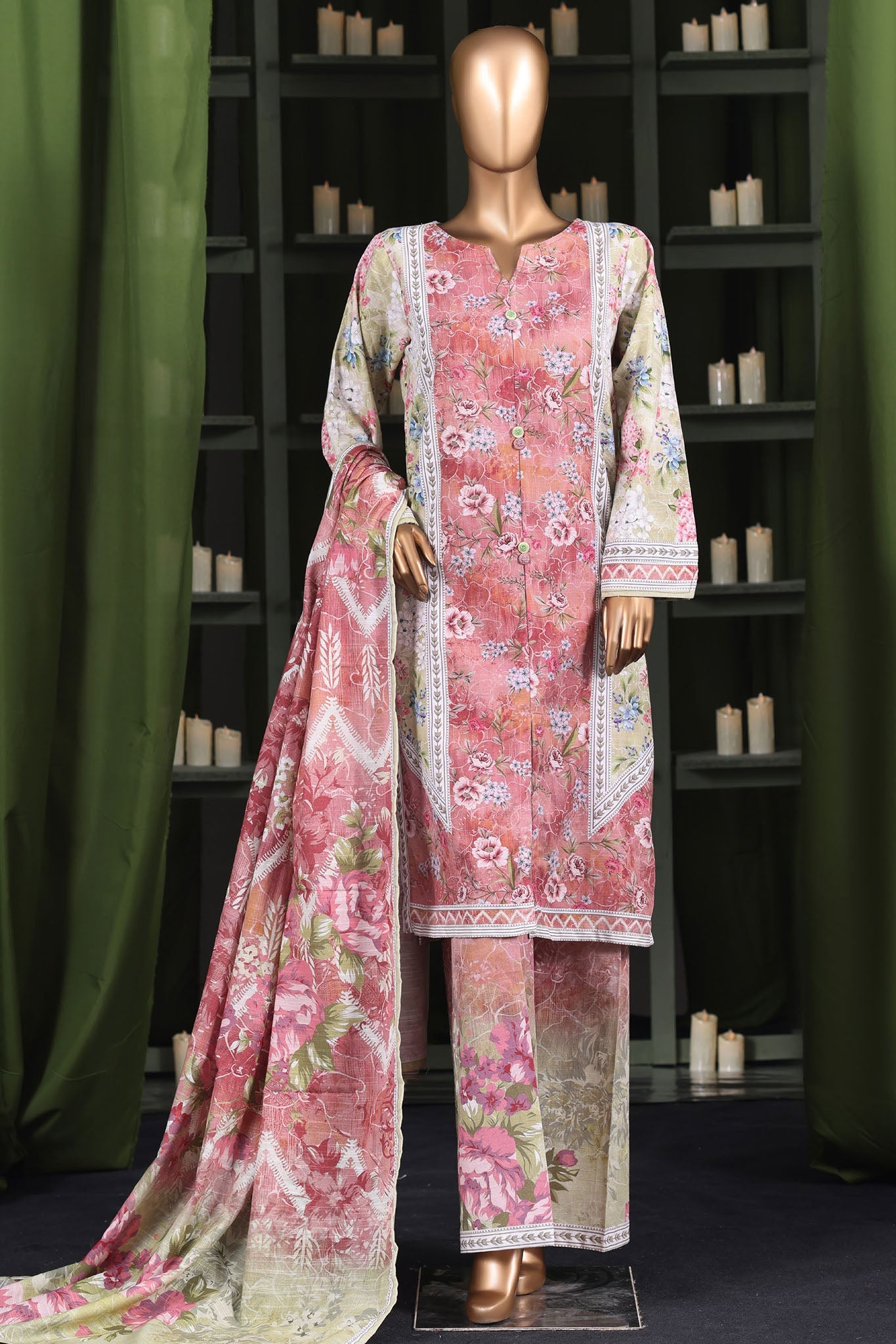 Hz Stitched 3 Piece Digital Printed Khaddar Vol-03 Suit-KPT-2571-Peach