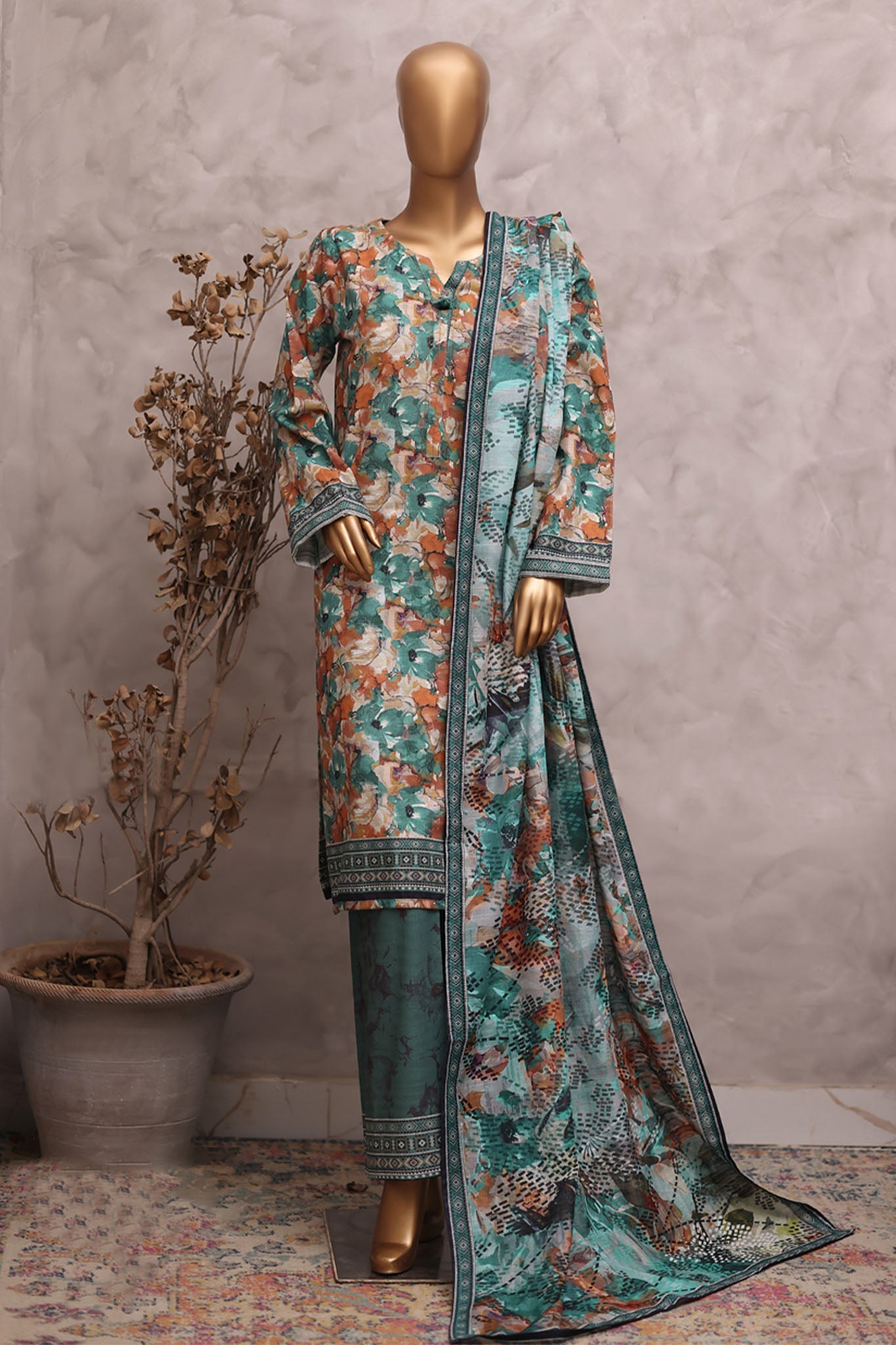 HZ Stitched 3 Piece Khaddar Prints Vol-02 Suit-KPT-2573