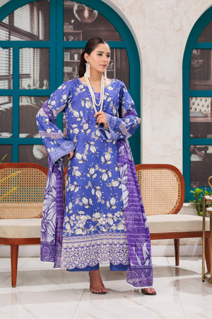 Huma Gul Unstitched 3 Piece Emb Lawn Collection'2025-Violet Enchant HG-105