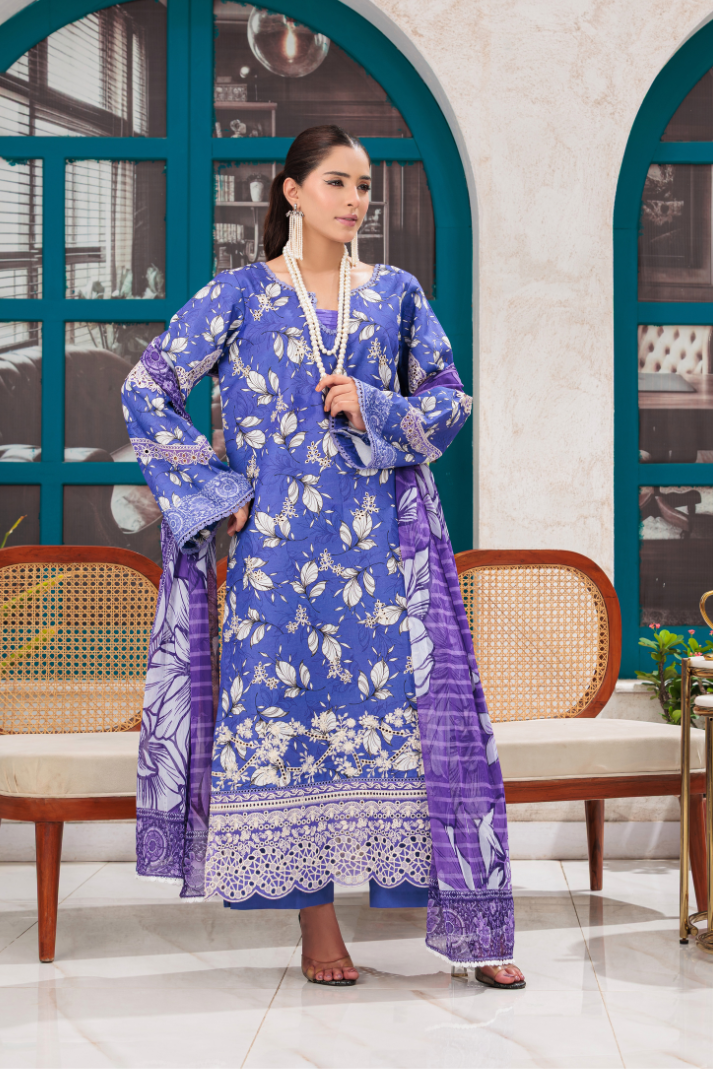 Huma Gul Unstitched 3 Piece Emb Lawn Collection'2025-Violet Enchant HG-105