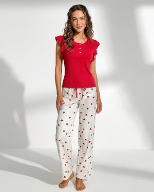 Cotton PJ Set - Heart Ease - Red