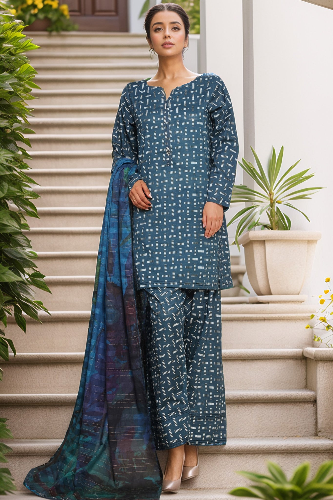 Sada Bahar Stitched 3 Piece Printed Cotton With Farshi Shalwar Vol-02 Collection'2025-FS-272-Blue