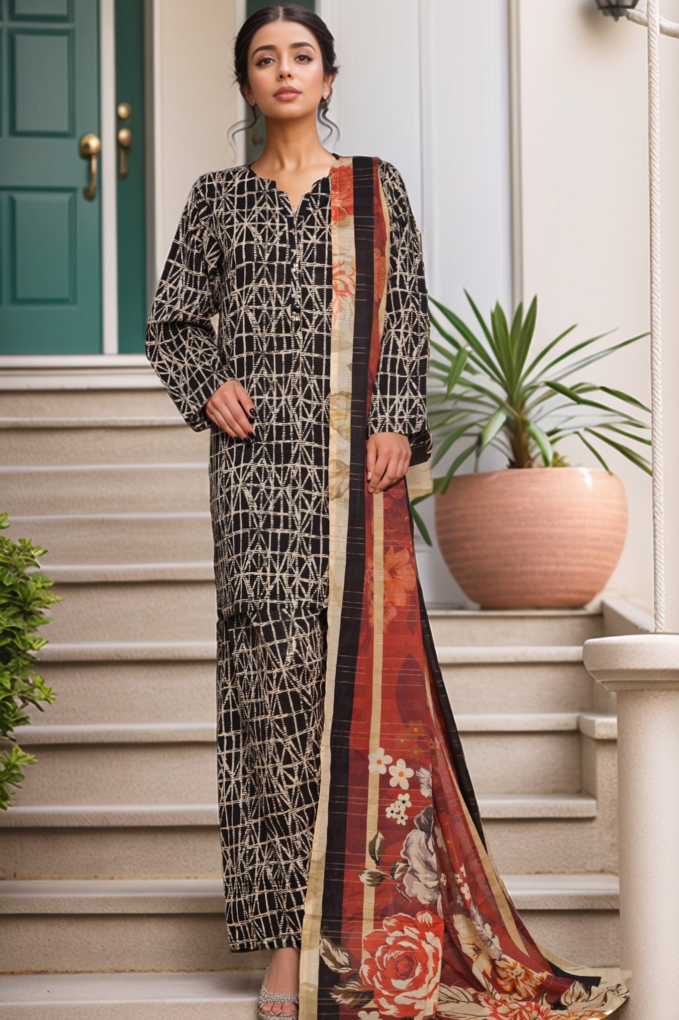 Sada Bahar Stitched 3 Piece Printed Cotton With Farshi Shalwar Vol-02 Collection'2025-FS-273-Black