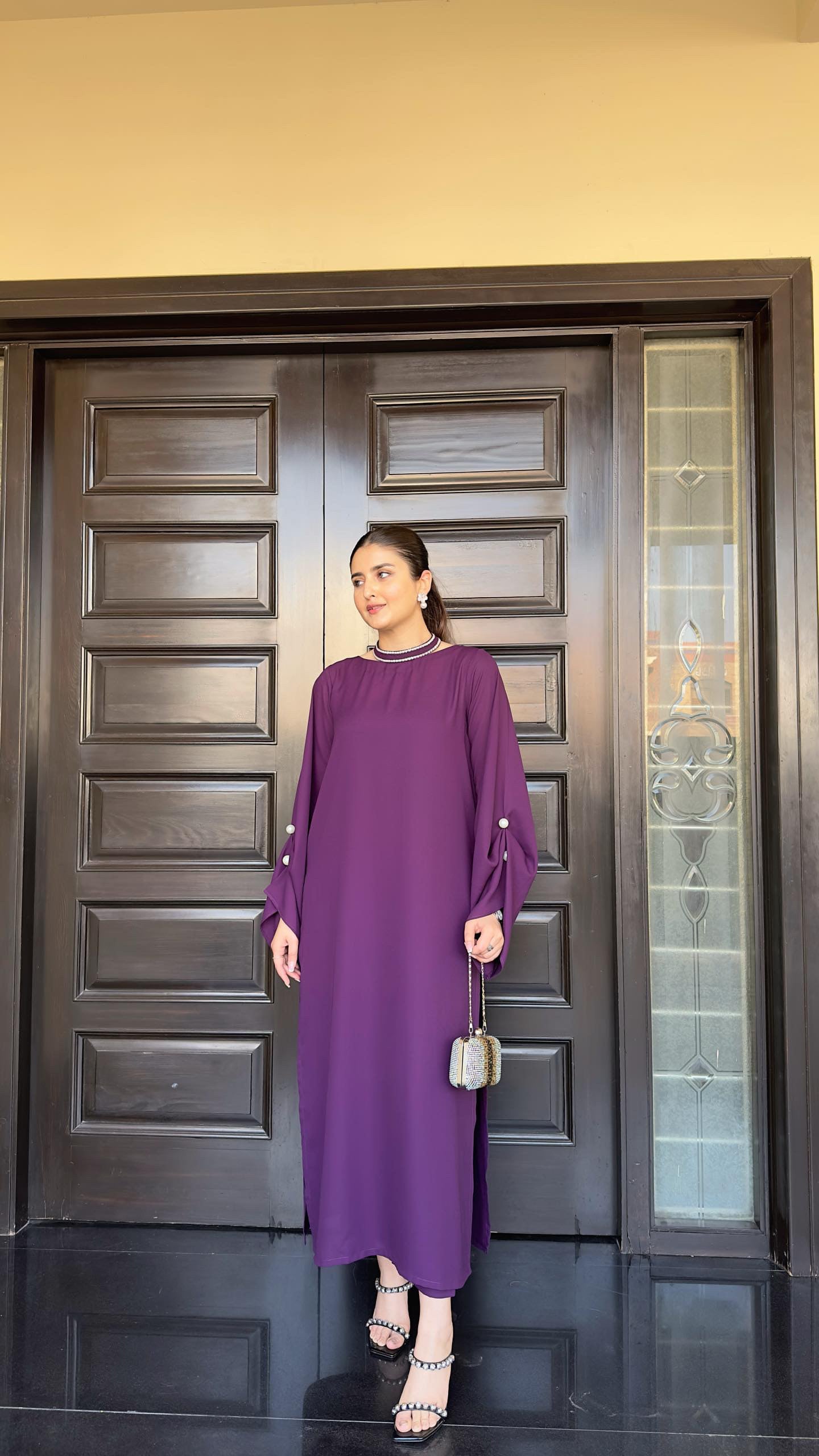 Manahils Stitched Purple Pearls