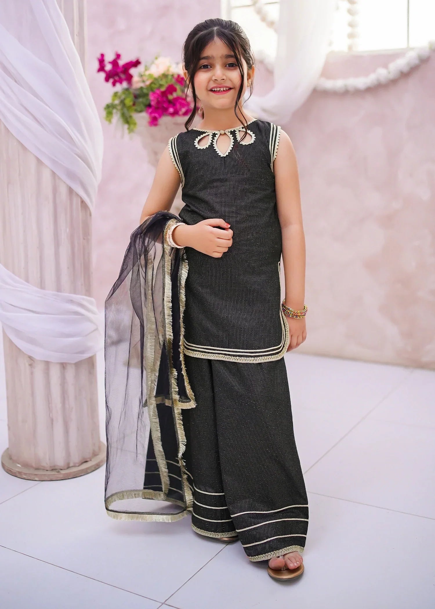 Titli By Modest Stitched Toddlers 3 Piece Black Cotton Lawn Set