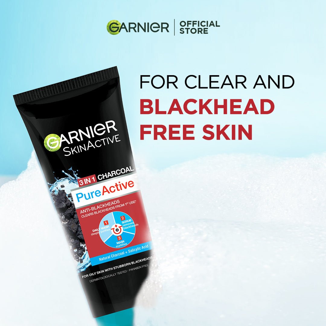 Garnier 3 In1 Pure Active Charcoal Face Wash Mask Scrub 100 Ml