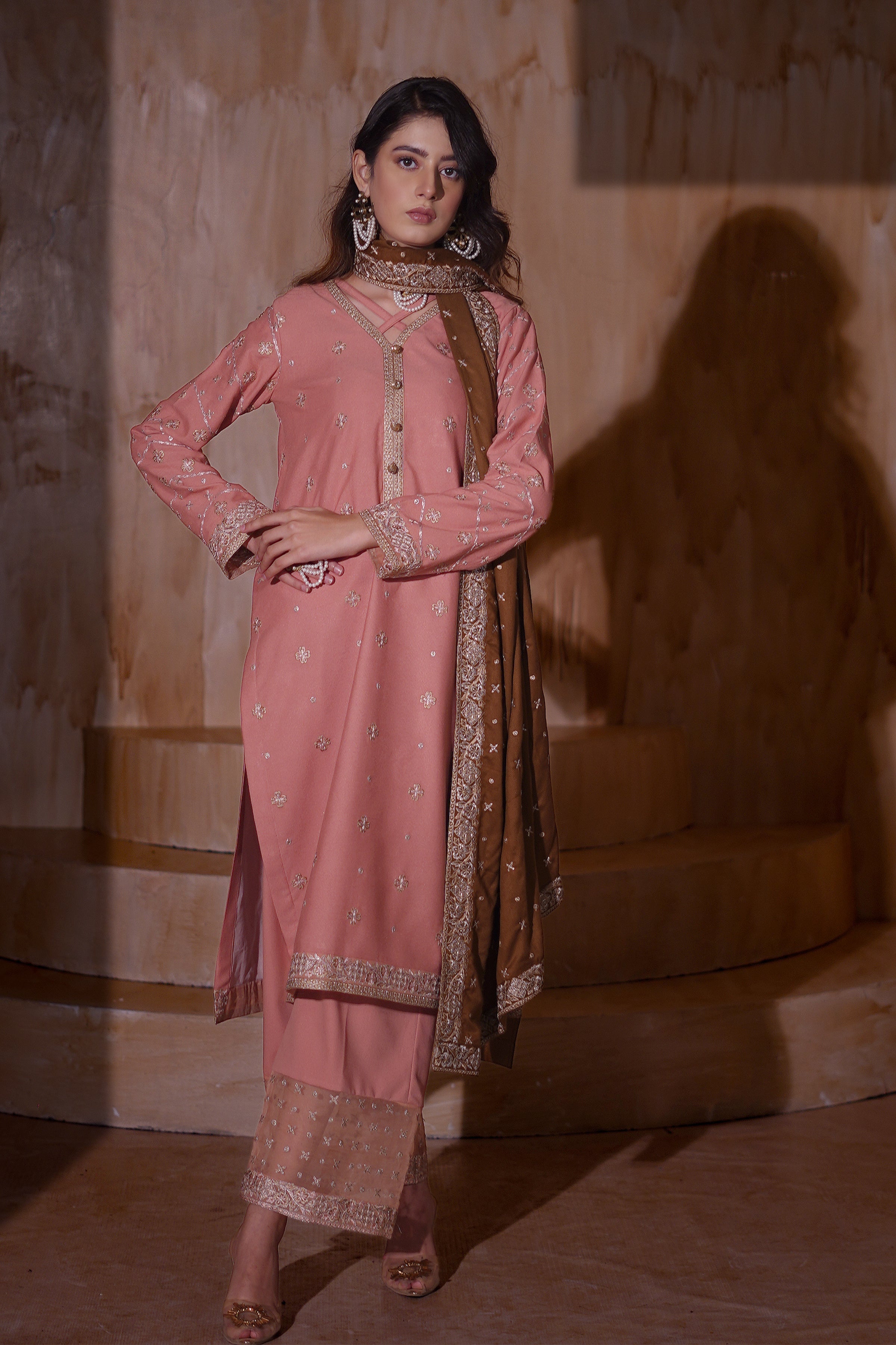 Aayra Stitched Winter Collection'2025-AY1147 - Peach Buds 3Pc