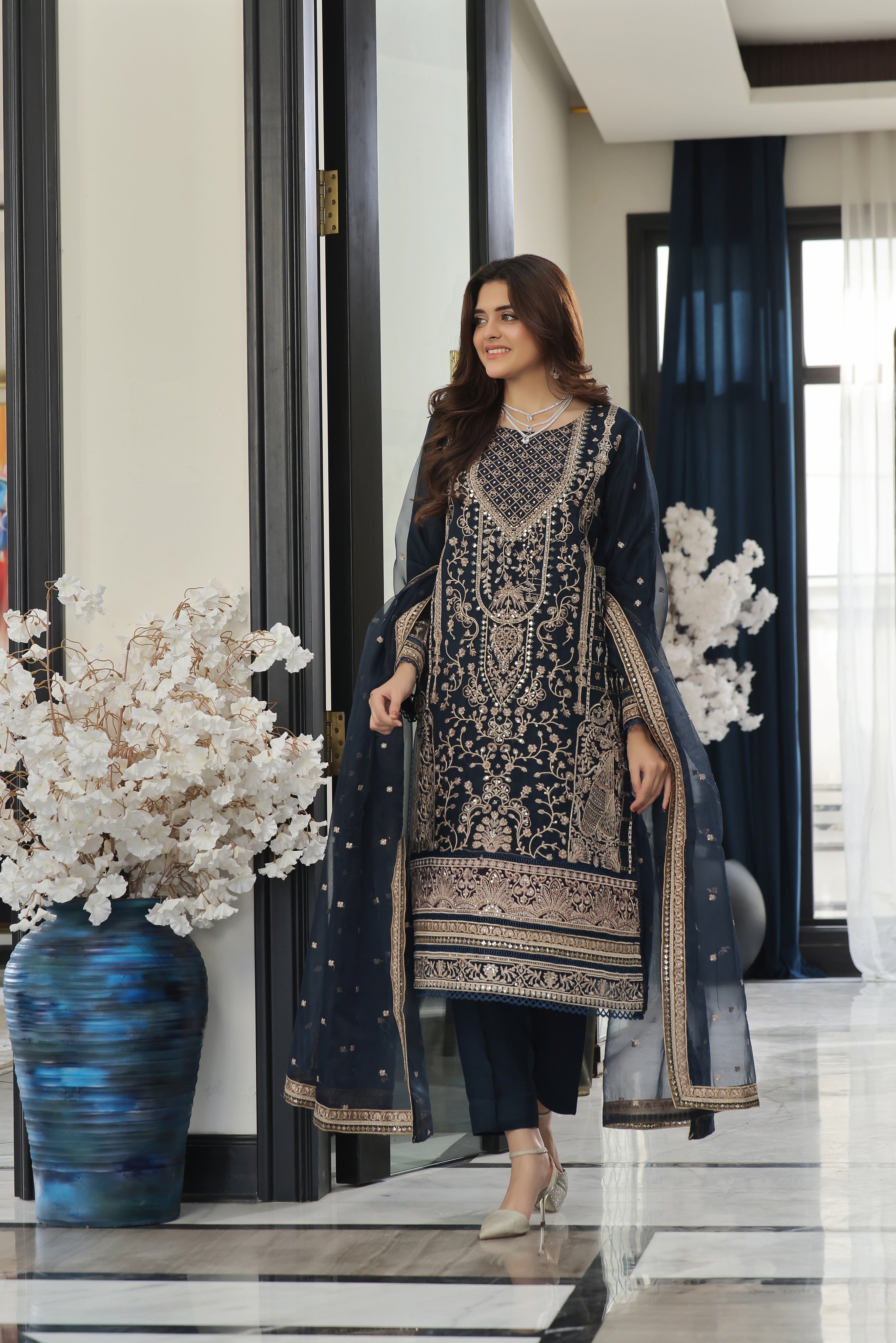 Dressline Neva Stitched 3 Piece Emb Luxury Organza Collection