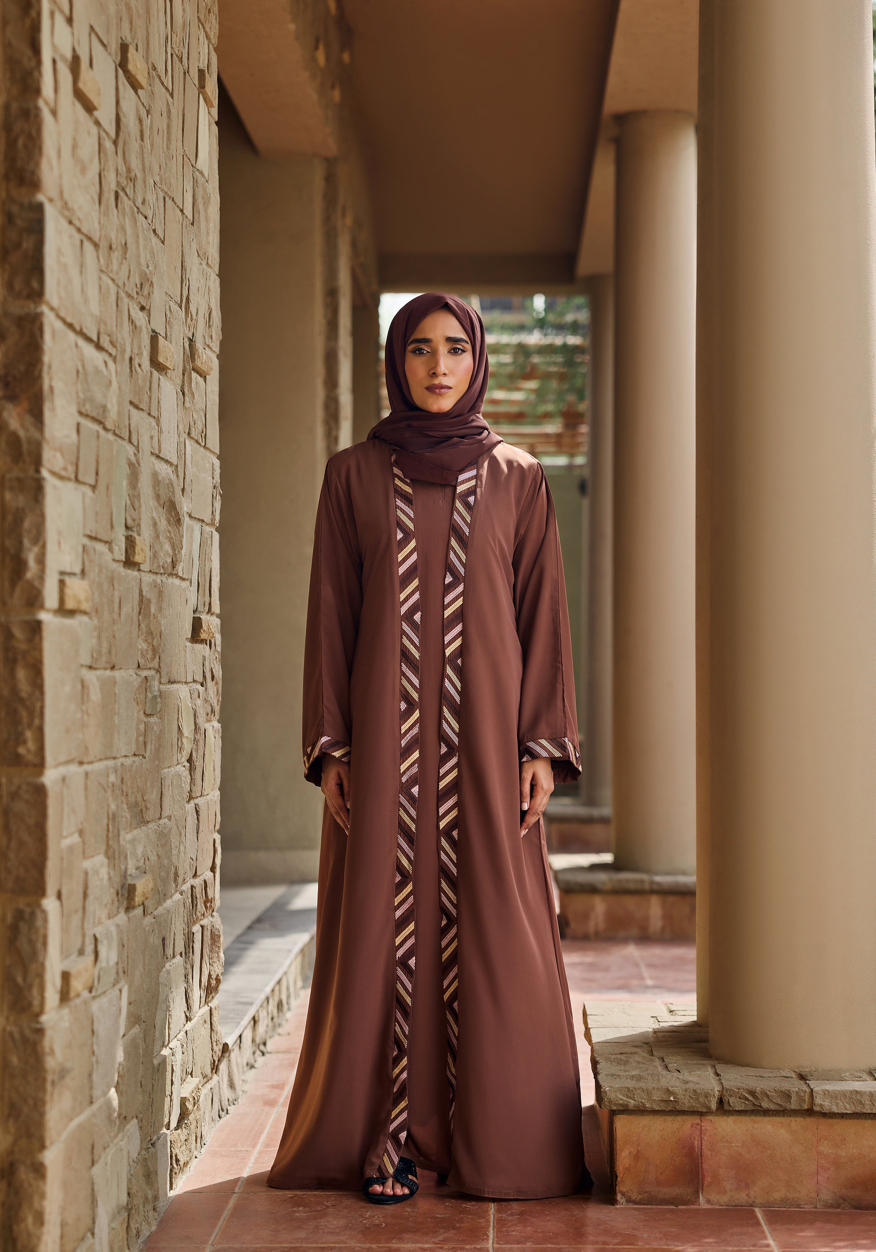 Abaya.Pk Brown Embroidery with Inner Abaya | Velora