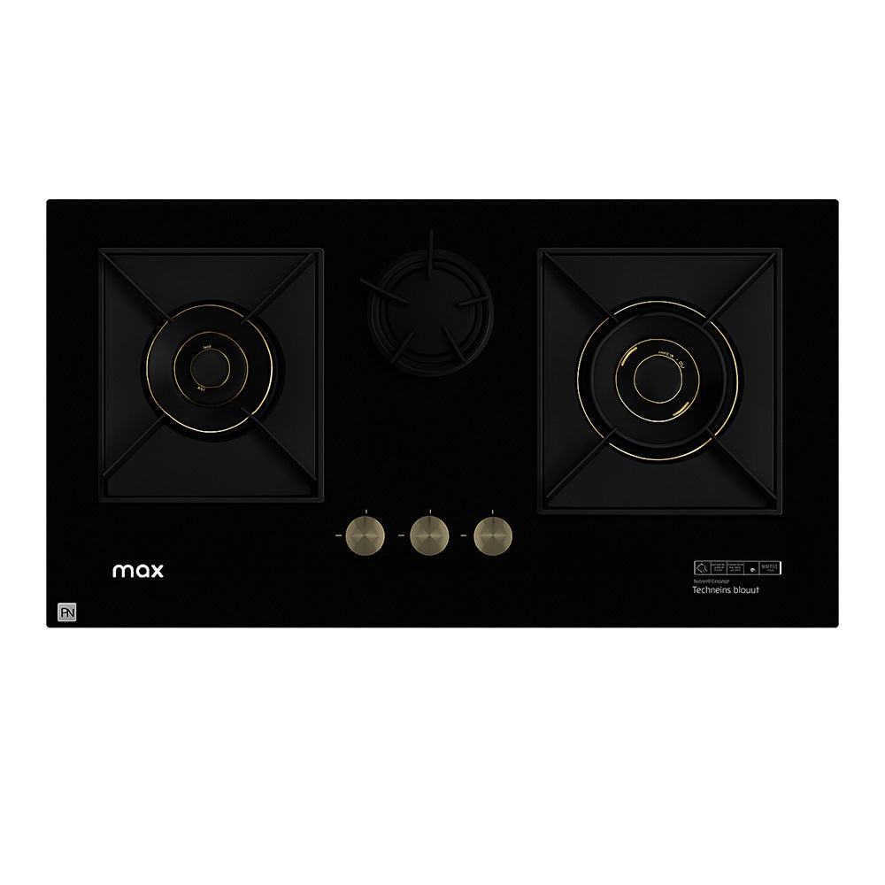 MAX 3 BURNER GLASS HOB Model 3103BK-LPG