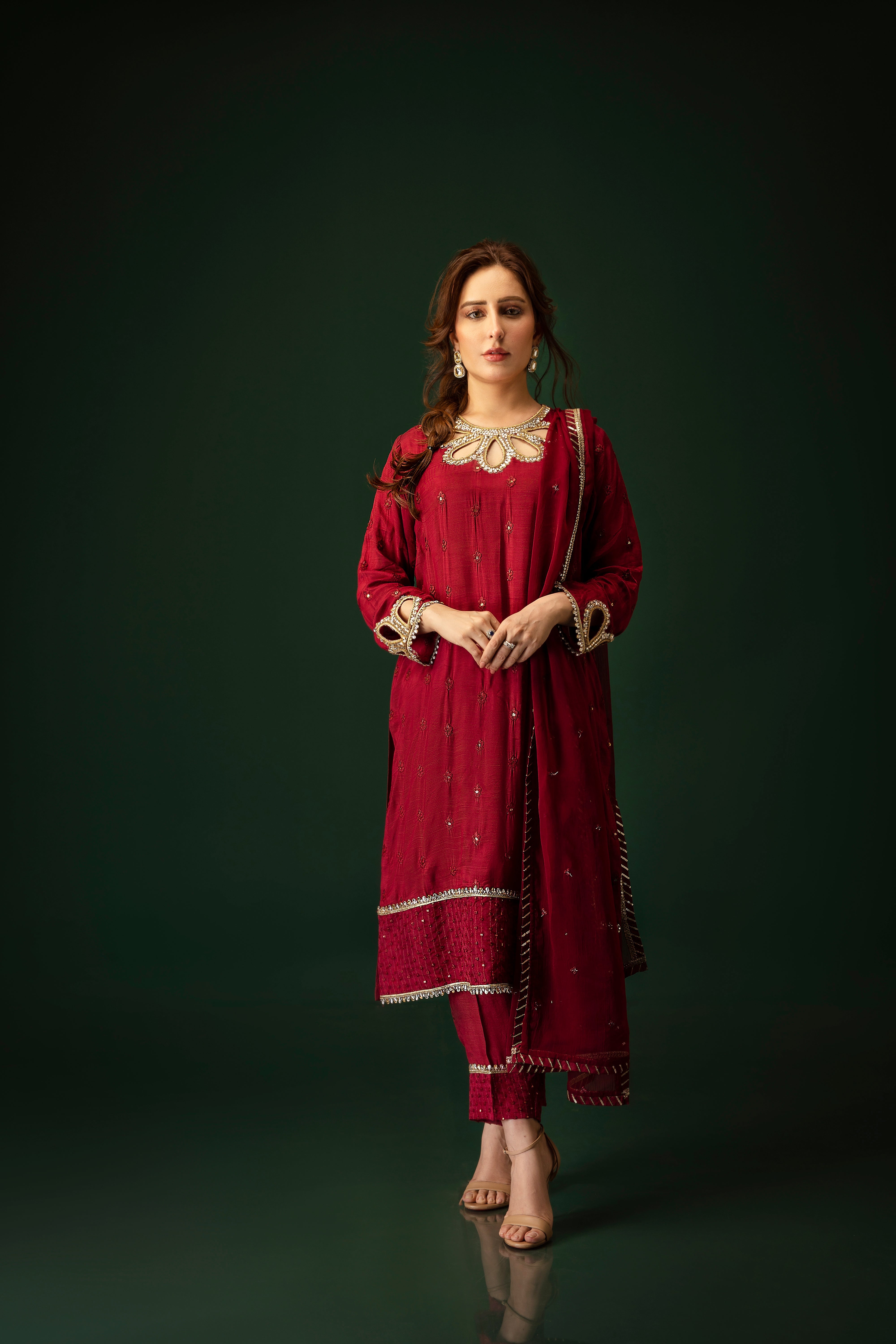Deeya By Al Harir Stitched 3 Piece Formals Suit-AH015-DEEYA-MAROON