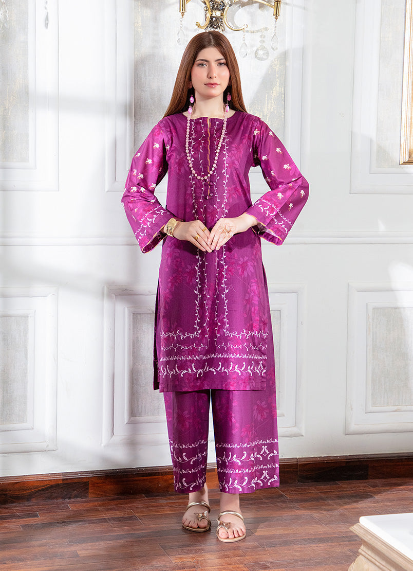 Ahlam By Safa Textile Stitched Co-Ords Lawn Suit-Elegant Maroon