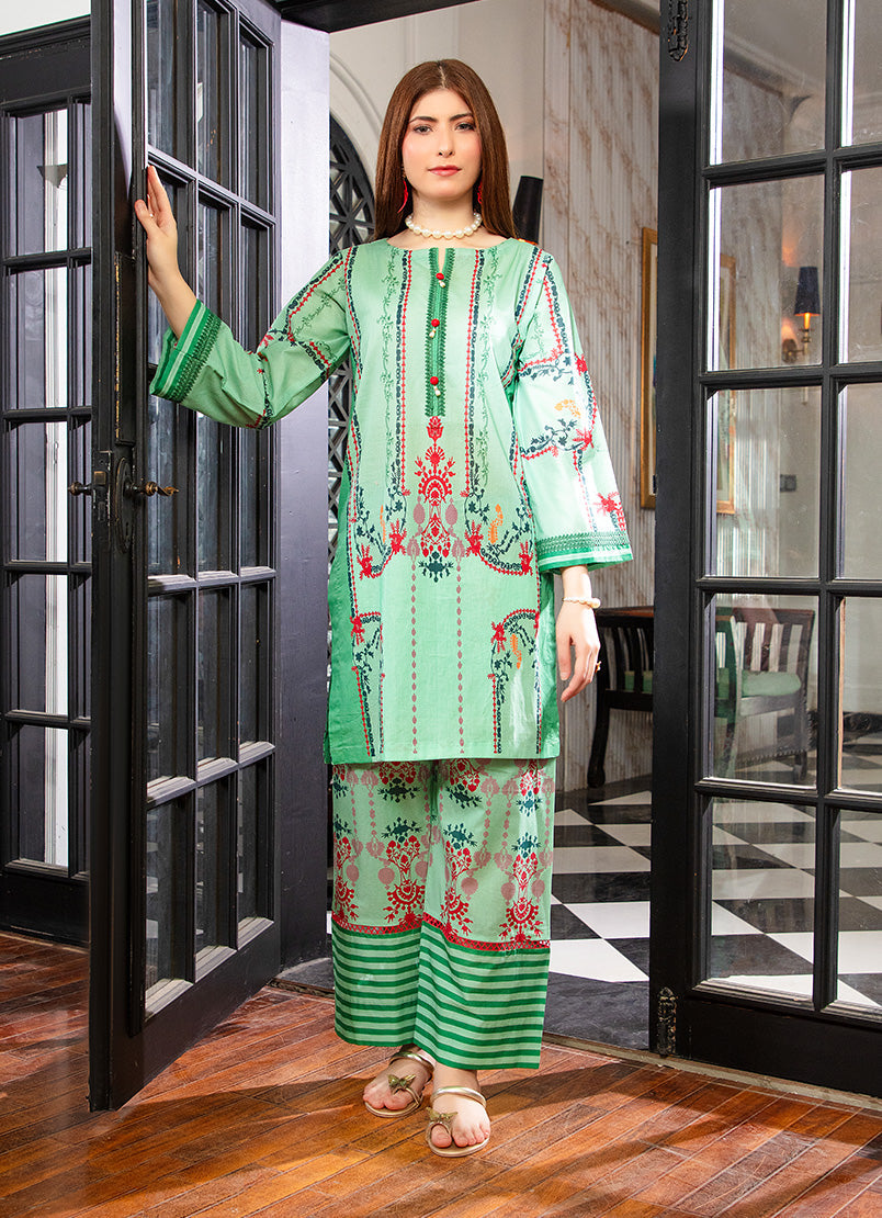 Ahlam By Safa Textile Stitched Co-Ords Lawn Suit-Classic Emerald Green Tunic