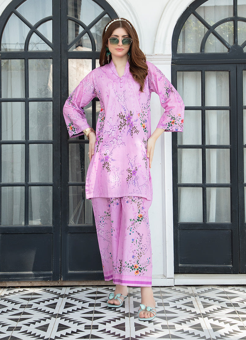 Ahlam By Safa Textile Stitched Co-Ords Lawn Suit-Rose Pink Elegant