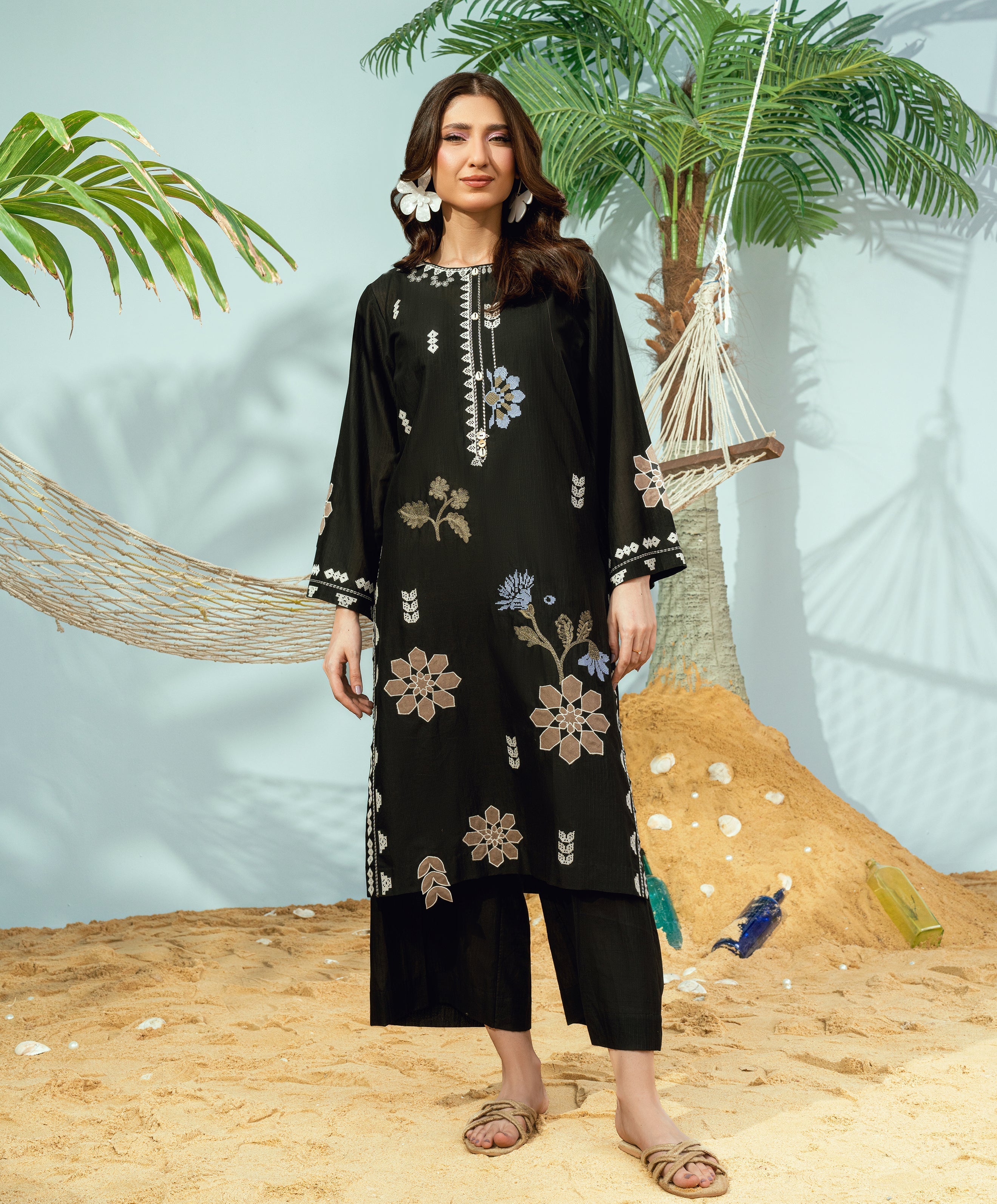Monsoon By Kaanthaa Stitched 2 Piece Summer Suit-Midnight Pour