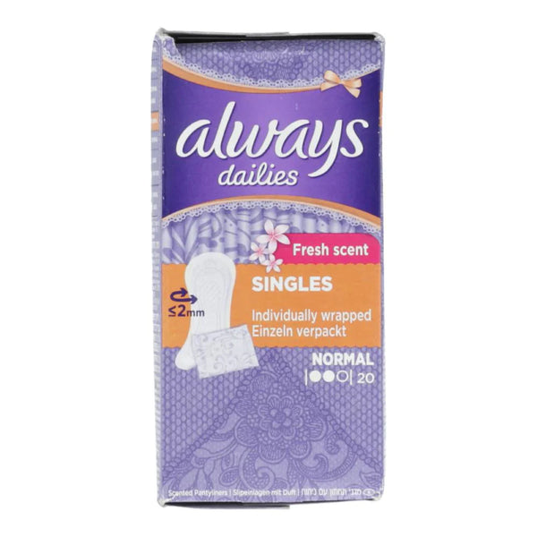 Always Dailies Fresh Scent Singles Normal 20'S`