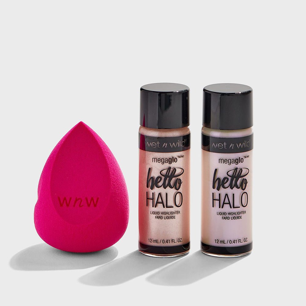 Wet n Wild Mini Hello Halo Set Liquid Highlighter Halo Goodbye 12Ml+HaloGraphic 12Ml+Makeup Sponge