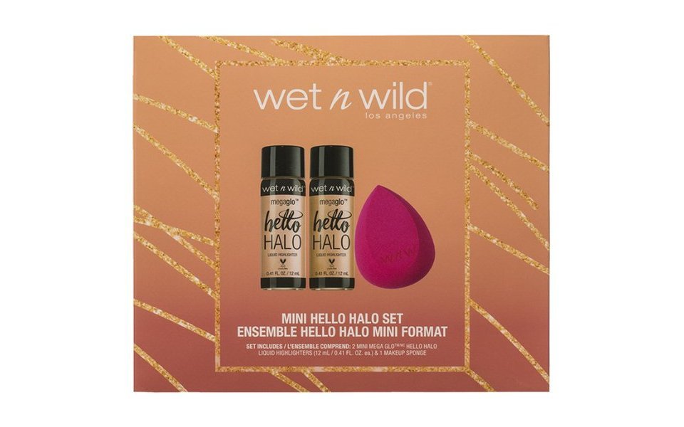 Wet n Wild Mini Hello Halo Set Liquid Highlighter Halo Goodbye 12Ml+HaloGraphic 12Ml+Makeup Sponge