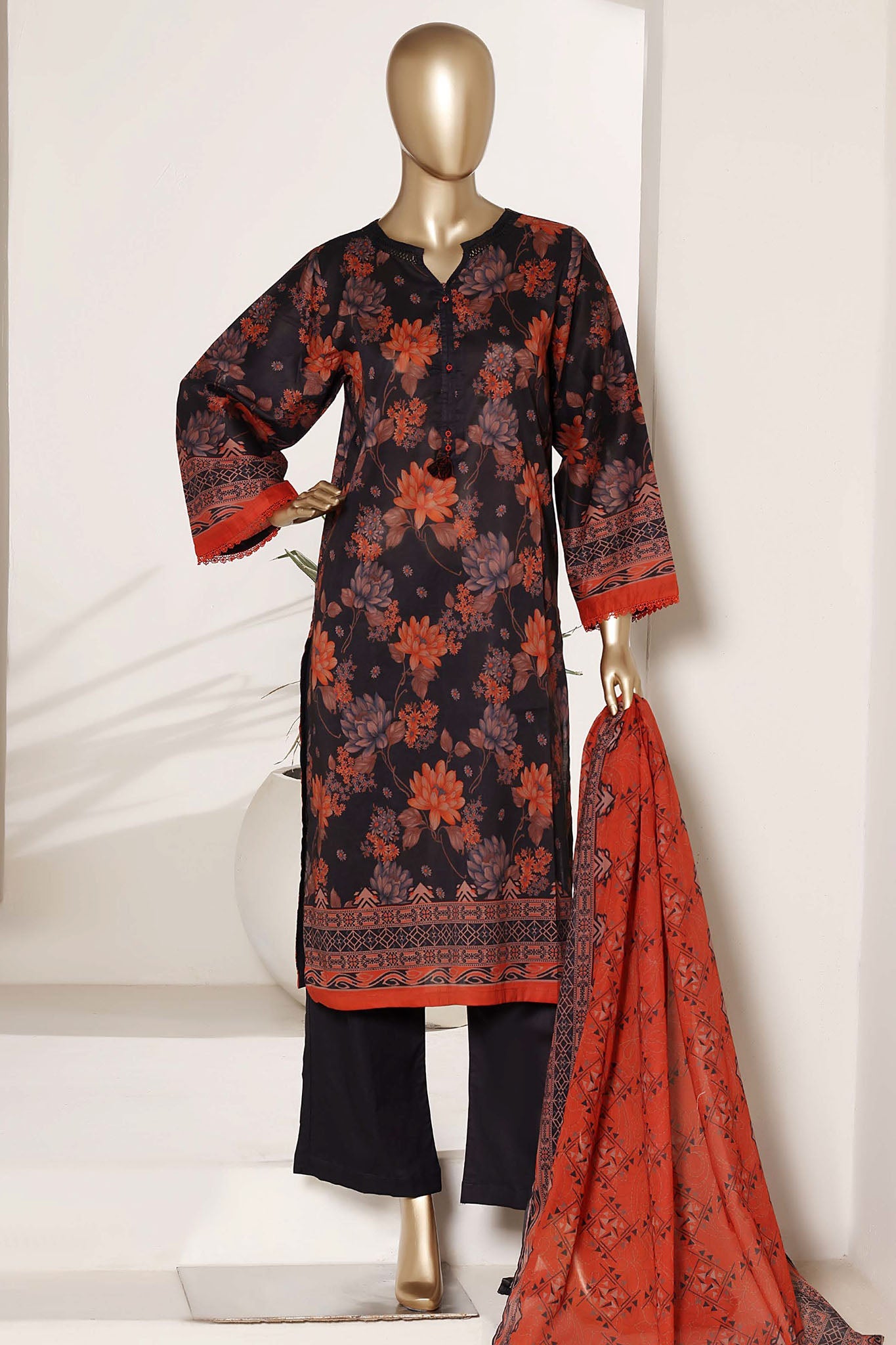 Sada Bahar Stitched 3 Piece Printed Lawn Vol-02 Suit-PR-4494-BLACK