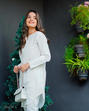 Zauk Stitched 2 Piece Collection-White Two Piece Dress