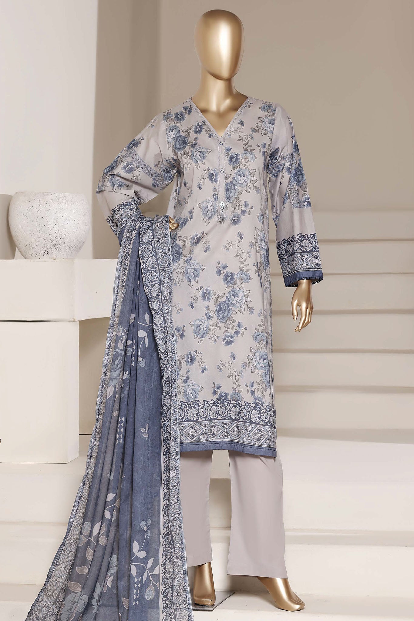Sada Bahar Stitched 3 Piece Printed Lawn Vol-02 Suit-PR-4876-GREY