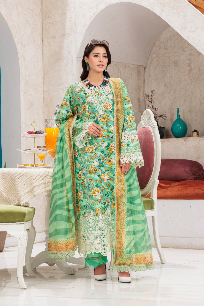 Huma Gul Unstitched 3 Piece Emb Lawn Collection'2025-Mint Mirage HG-101