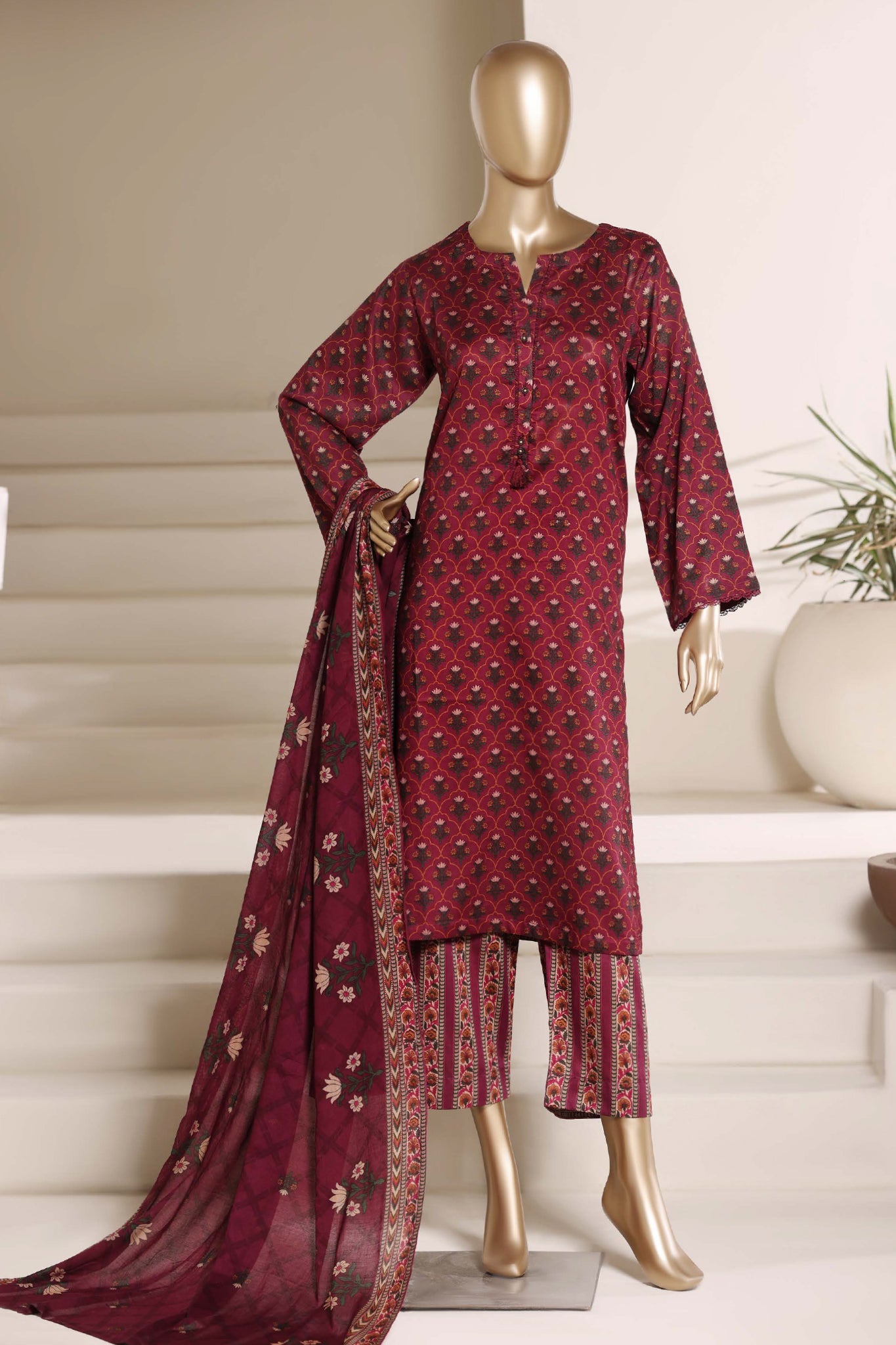 Sada Bahar Stitched 3 Piece Printed Lawn Vol-06 Suit-PR-490-Maroon