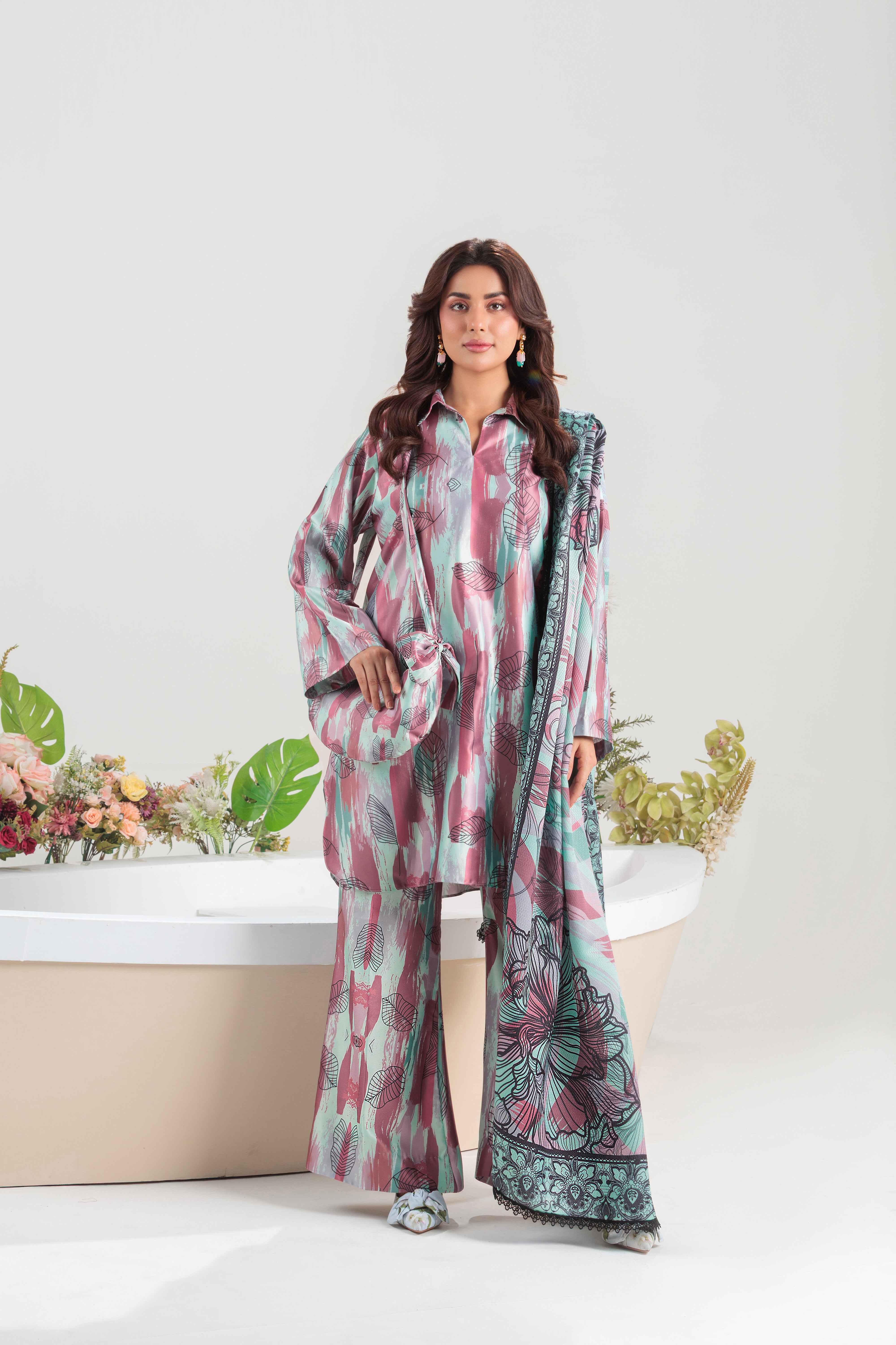 Vibrant Aura By Huma Gul Unstitched 3 Piece Satin Silk Edit Collection'2025-Silvara HG-202