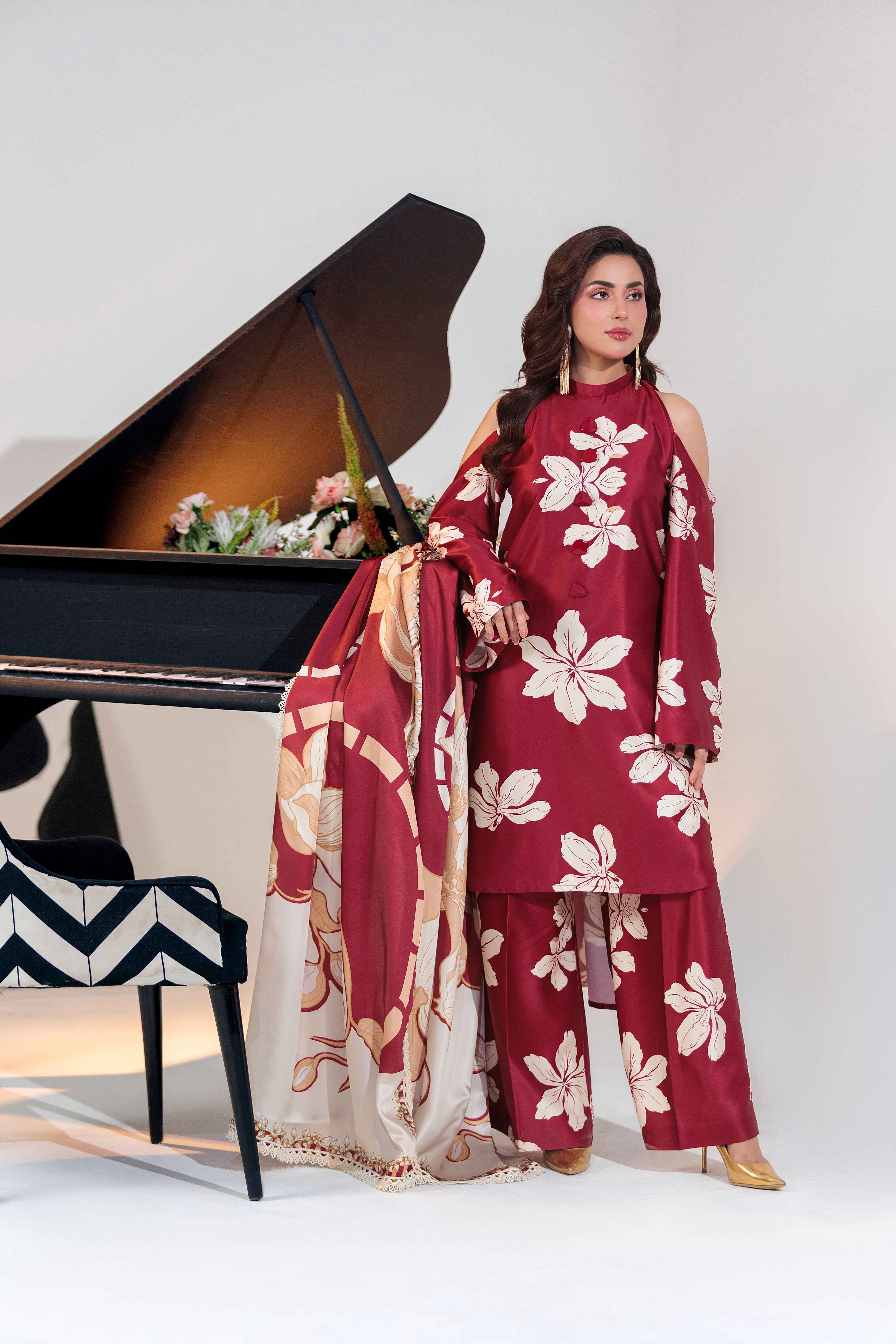 Vibrant Aura By Huma Gul Unstitched 3 Piece Satin Silk Edit Collection'2025-Amora HG-203