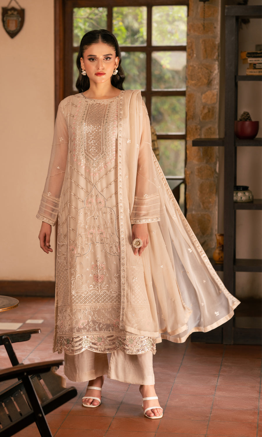 Shamooz Stitched 3 Piece Formals Collection'2025-Warm Ivory SE-043