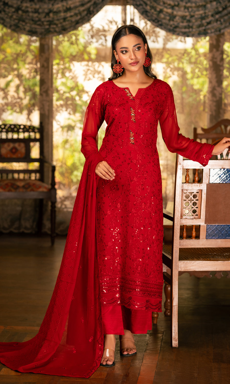 Shamooz Stitched 3 Piece Formals Collection'2025-Barn Red SE-041