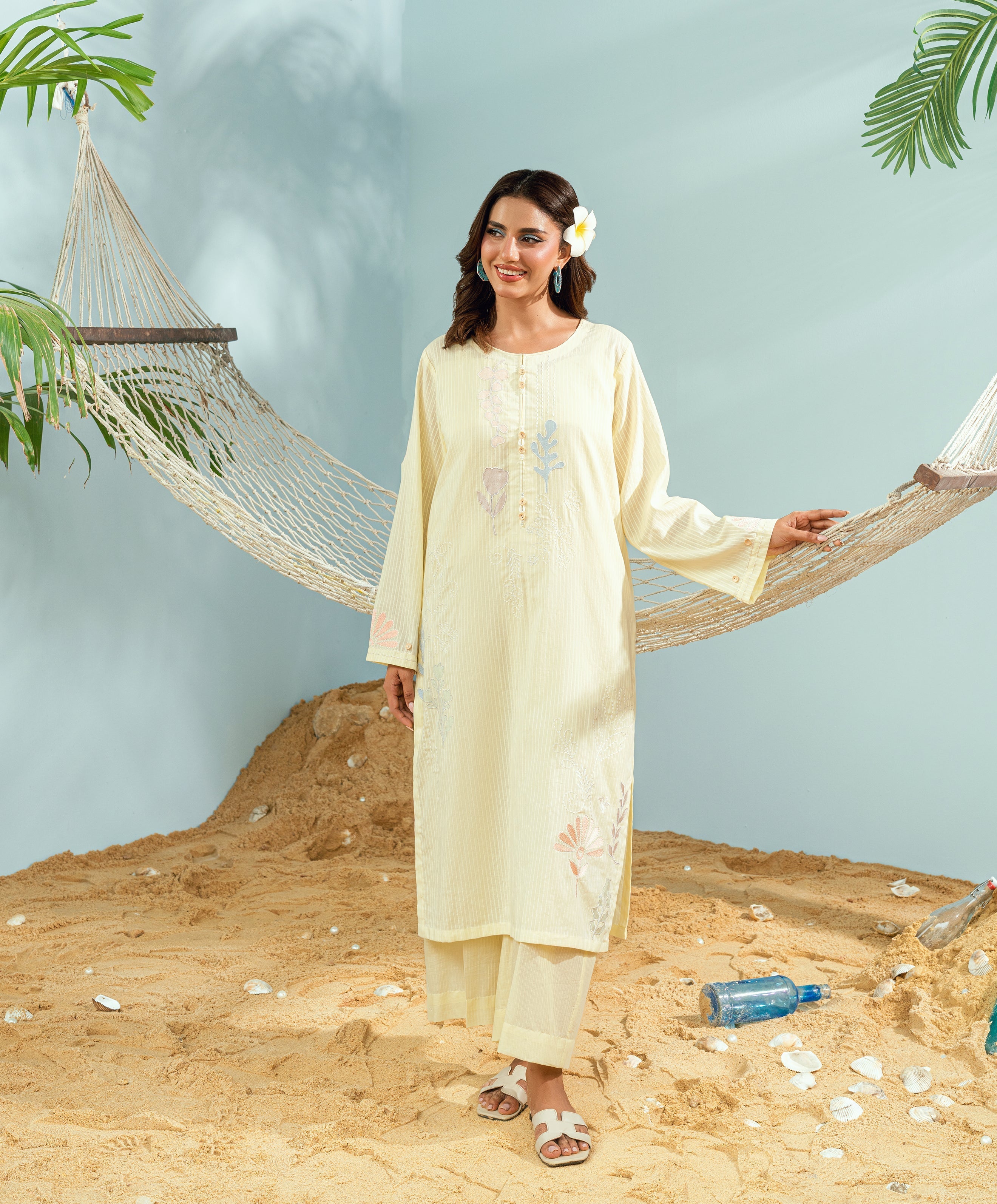 Monsoon By Kaanthaa Stitched 2 Piece Summer Suit-Sunlit Drizzle
