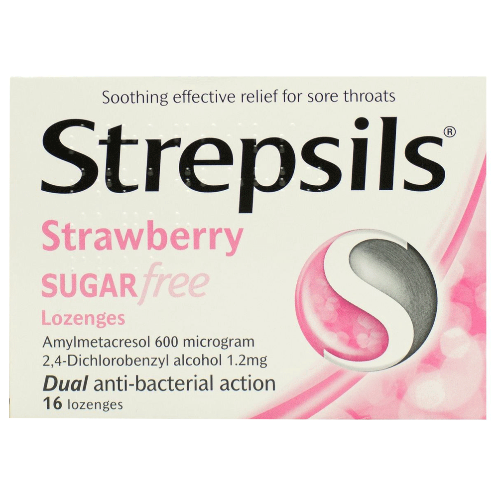 Strepsils Strawberry Sugar Free Lozenges 16s Box (Uk)
