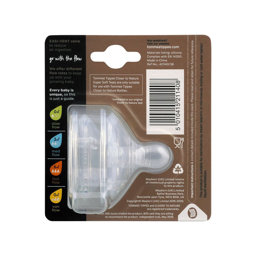Tommee Tippee Super Soft Teat Vari Flow 0m+ 421140/38 - Snapcart.pk