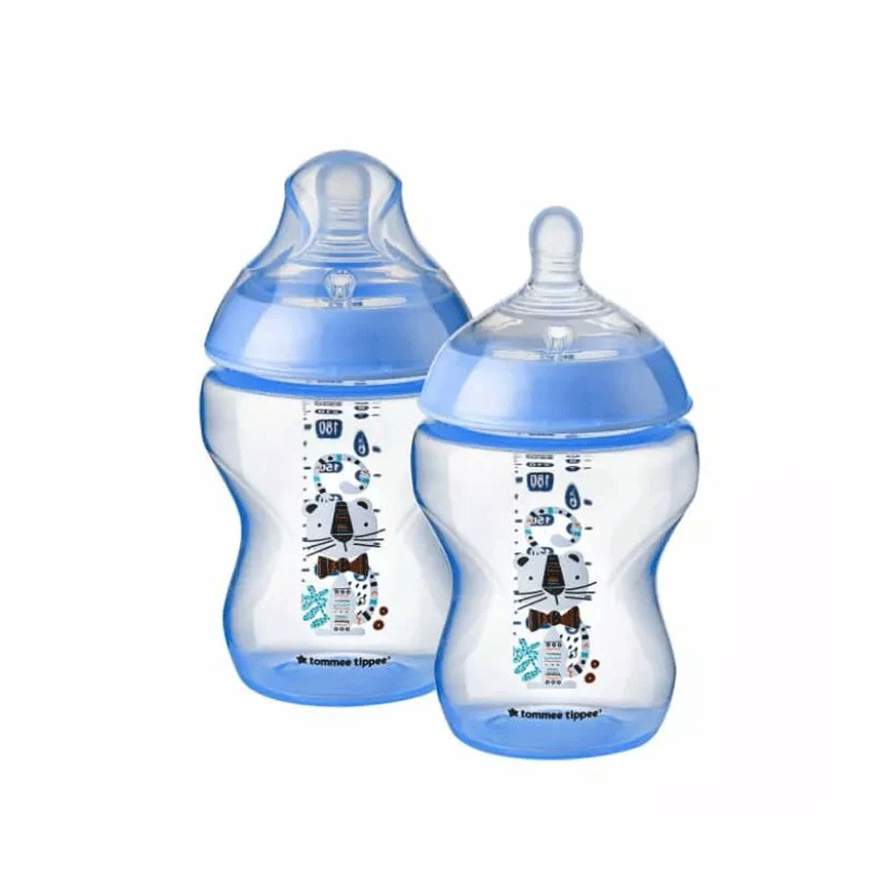 Tommee Tippee Natural Start Decorated Blue Bottles 3m+Med Flow 2x260ml - Snapcart.pk