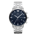 EMPORIO ARMANI Gianni T-Bar Silver Stainless Steel Dark Blue Dial Chronograph Quartz Watch for Gents - AR1648