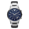 EMPORIO ARMANI Silver Stainless Steel Blue Dial Quartz Watch for Gents AR 2448