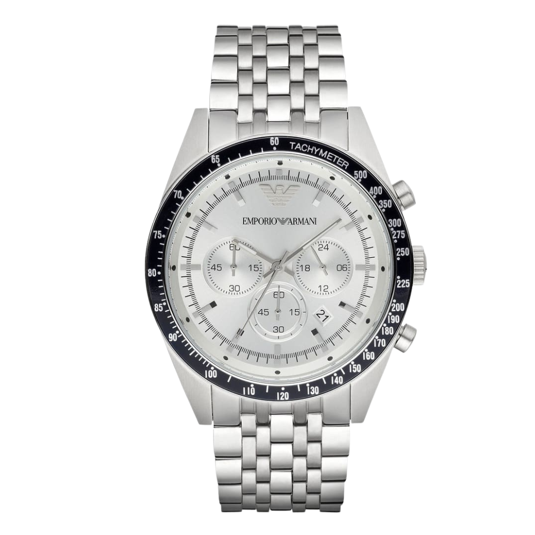 Emporio Armani Silver Stainless Steel Silver Dial Quartz Watch For Gents - AR-6073